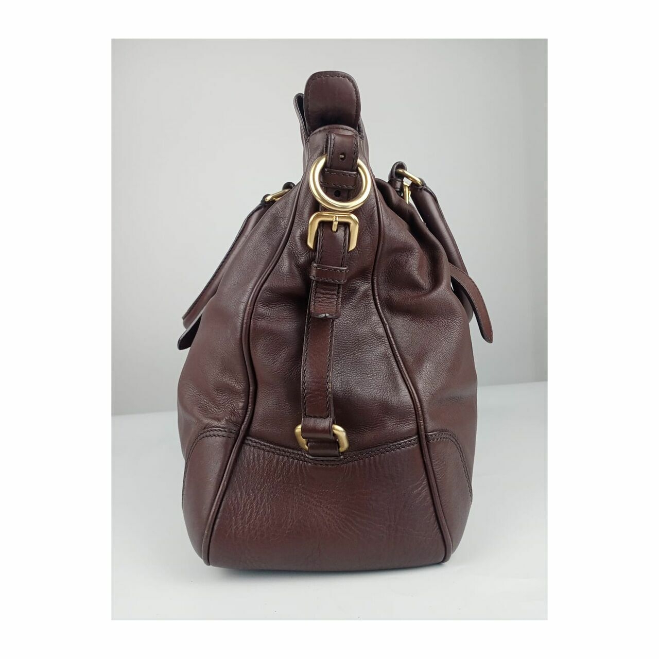 Prada Leather Handbag Dark Brown GHW 