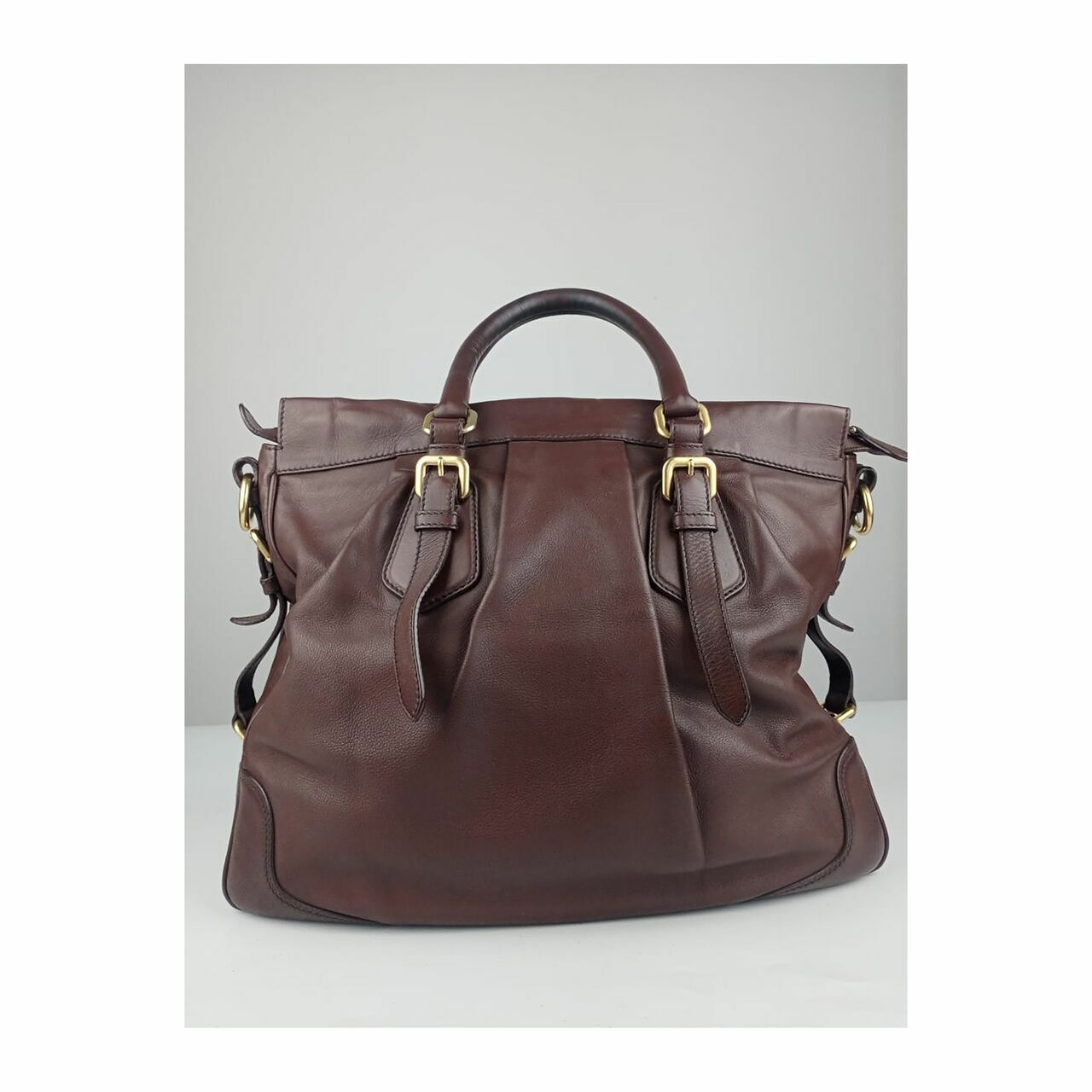 Prada Leather Handbag Dark Brown GHW 