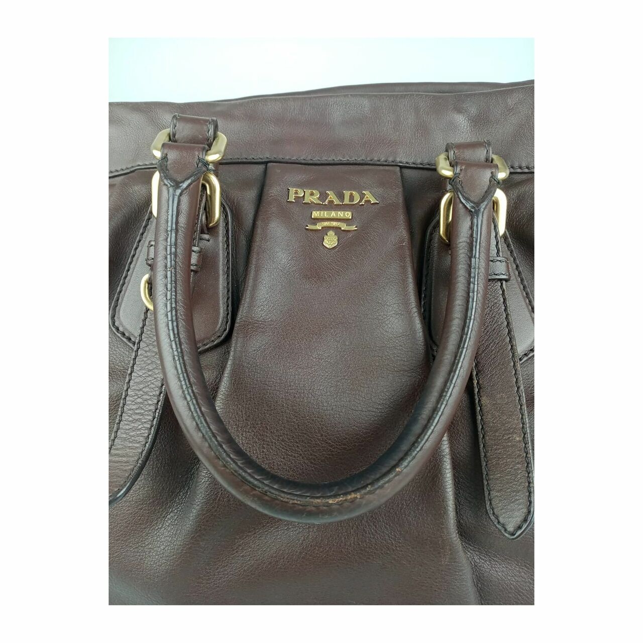 Prada Leather Handbag Dark Brown GHW 