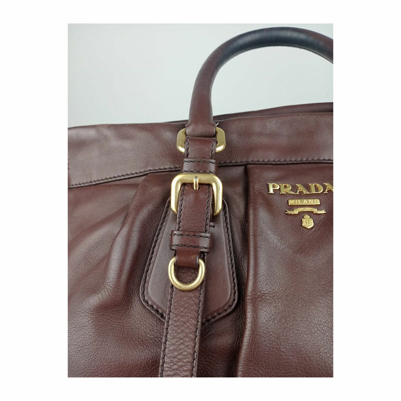 Prada Leather Handbag Dark Brown GHW 