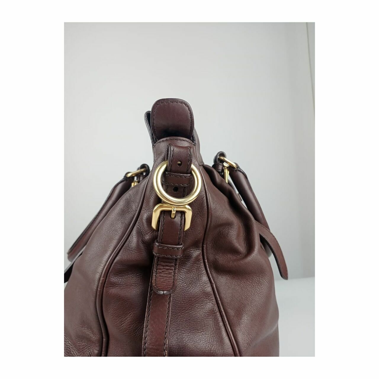 Prada Leather Handbag Dark Brown GHW 