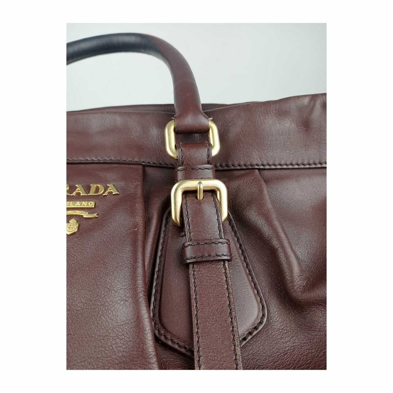 Prada Leather Handbag Dark Brown GHW 