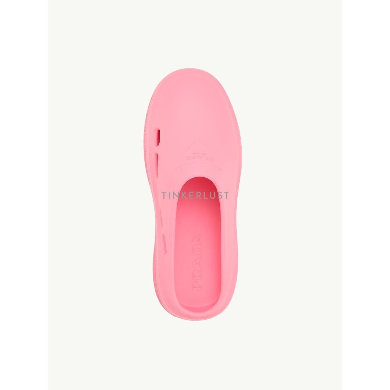 Prada Women Embossed Triangle Logo Foam Rubber Mules in Begonia Pink Flats