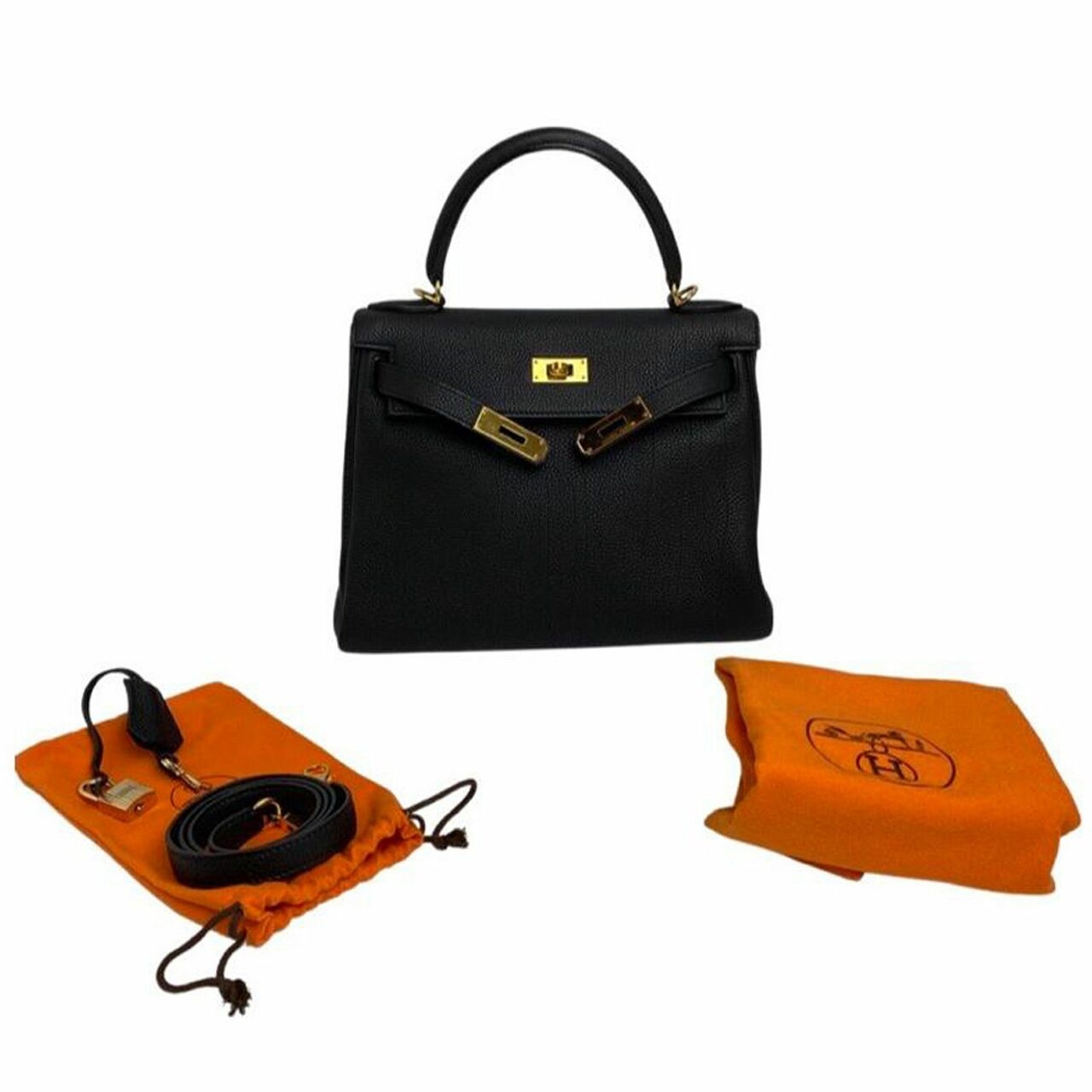 Hermes Kelly 28 Black Togo GHW Stamp F Square Satchel