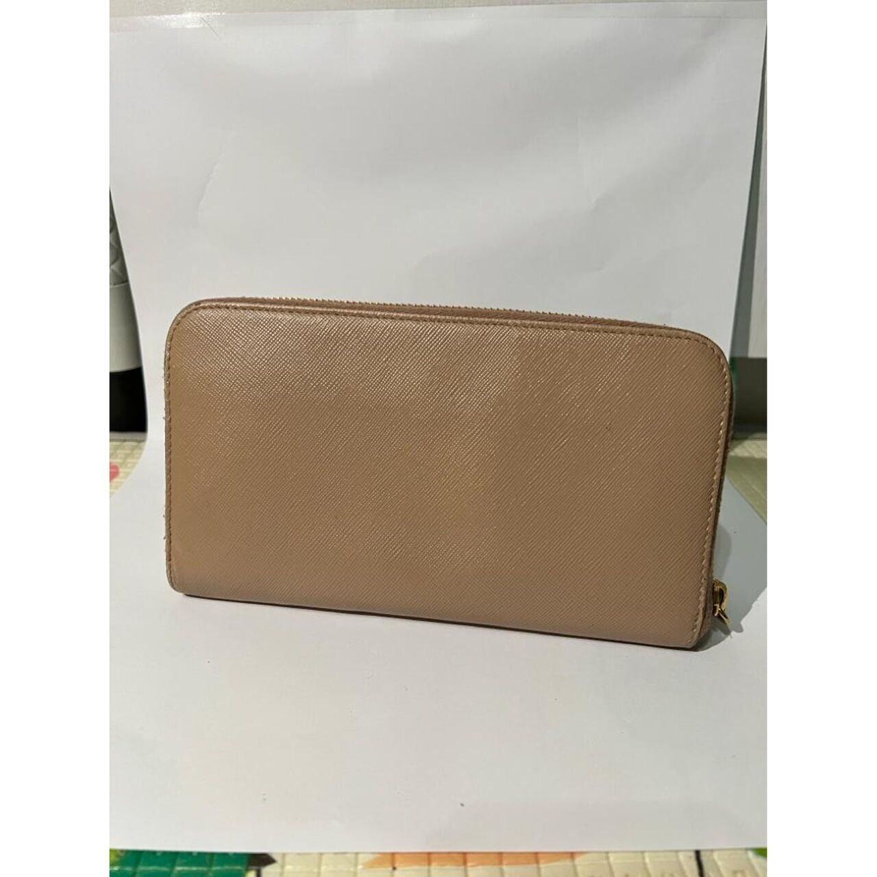 Prada Beige Zip Around Wallet