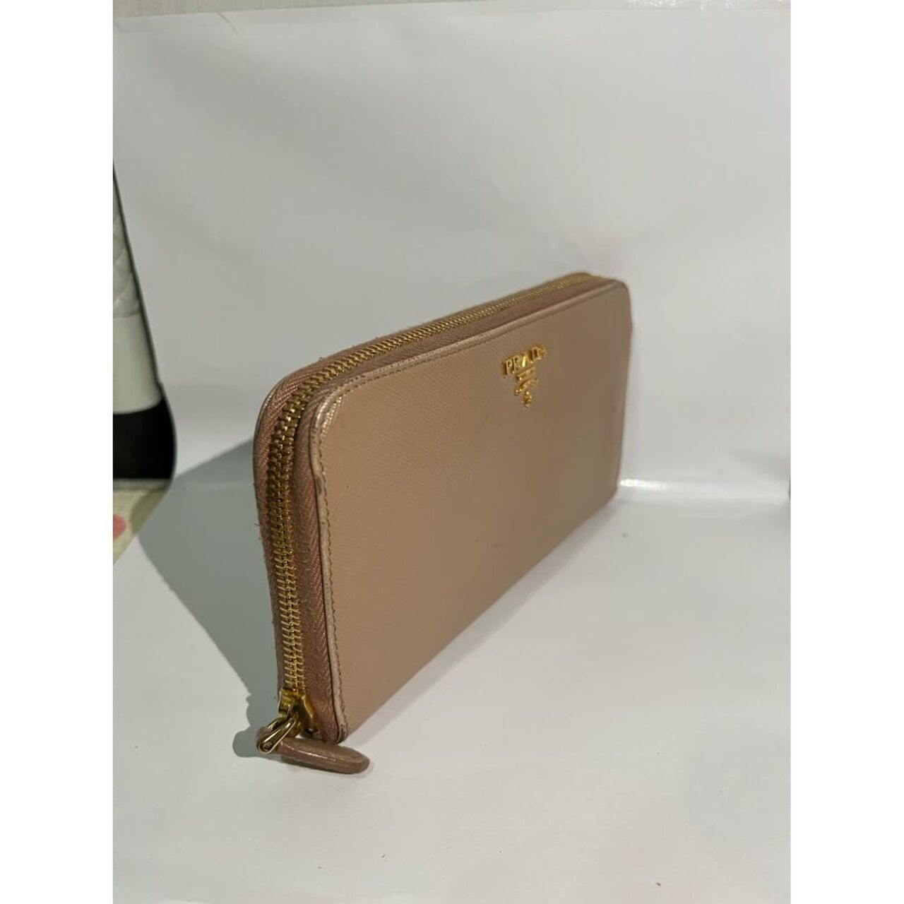 Prada Beige Zip Around Wallet