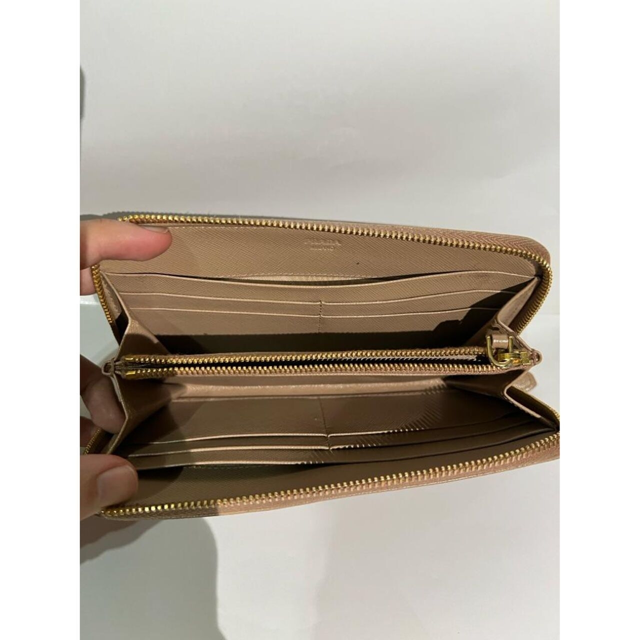 Prada Beige Zip Around Wallet