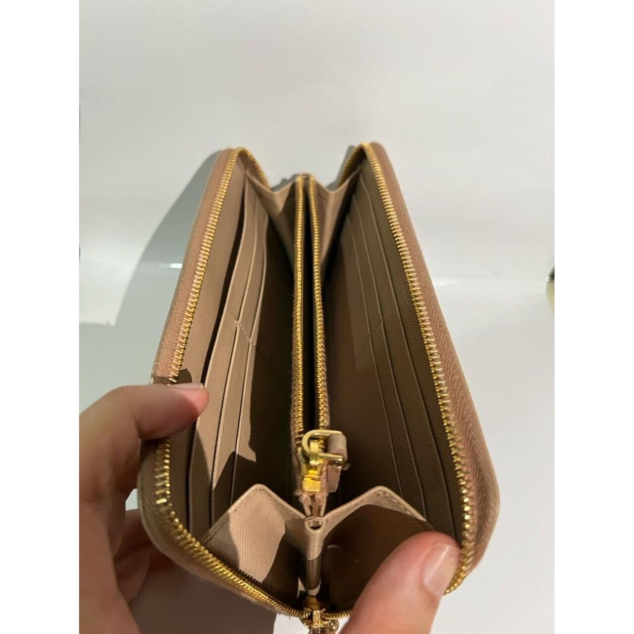 Prada Beige Zip Around Wallet