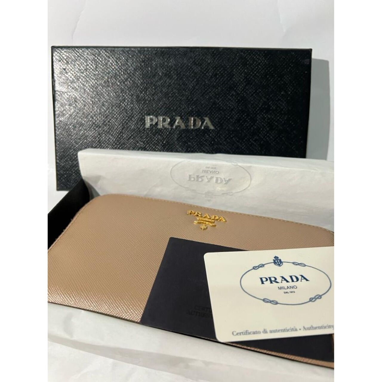 Prada Beige Zip Around Wallet