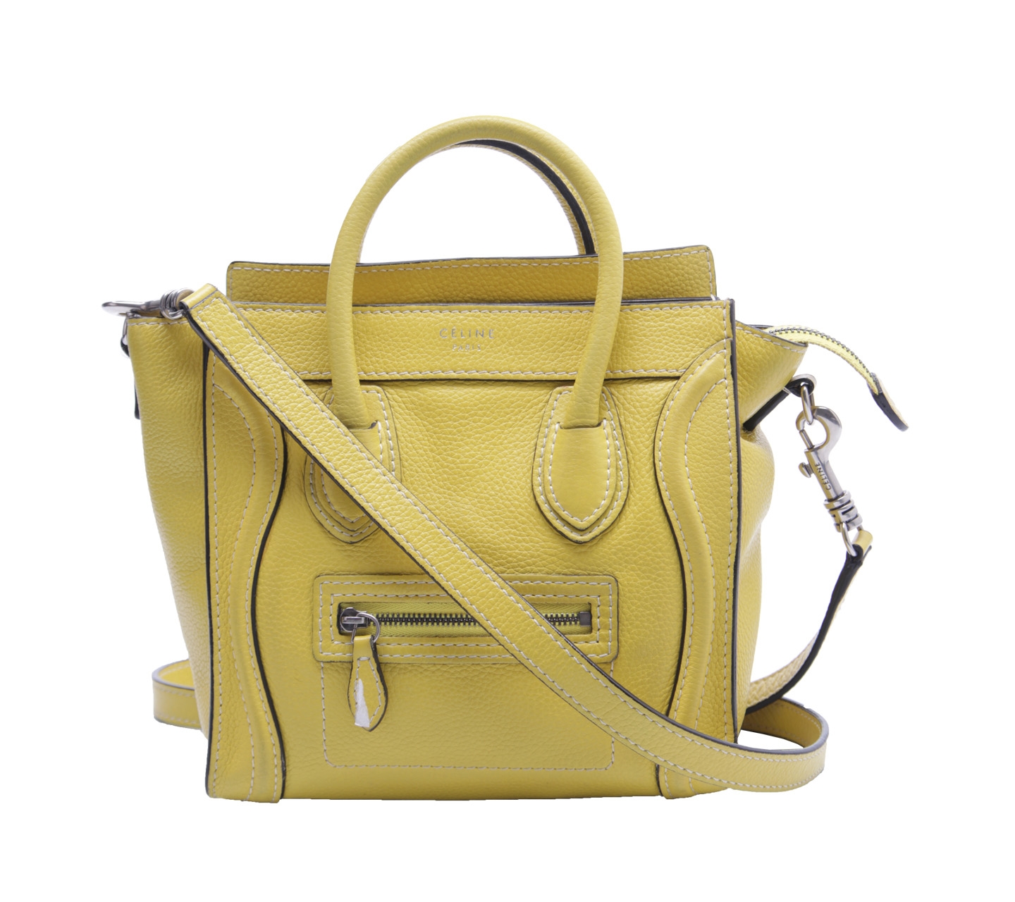 Celine Yellow Luggage Nano Vermillion Leather Satchel