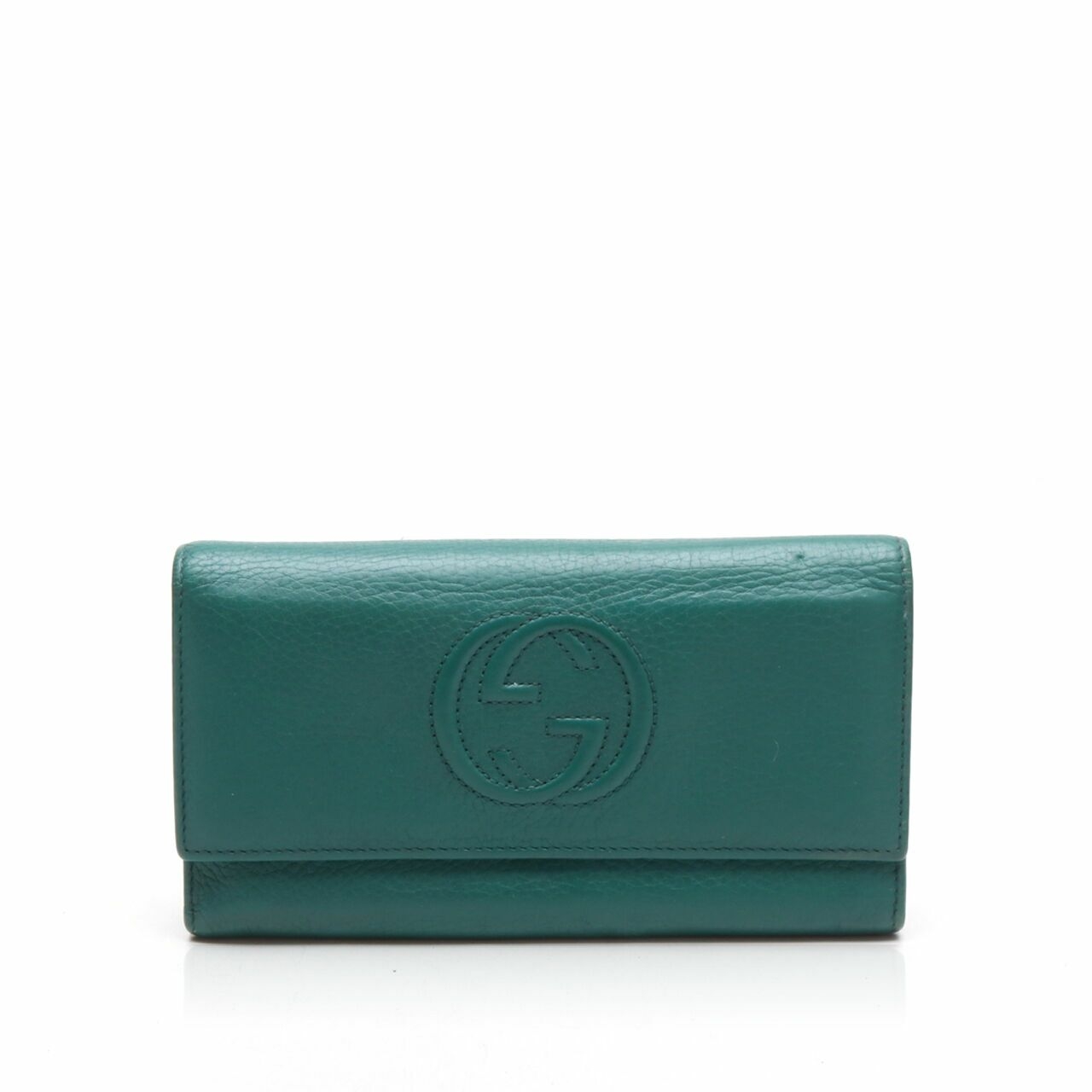 GUCCI Pebbled Calfskin Soho Continental Wallet Green