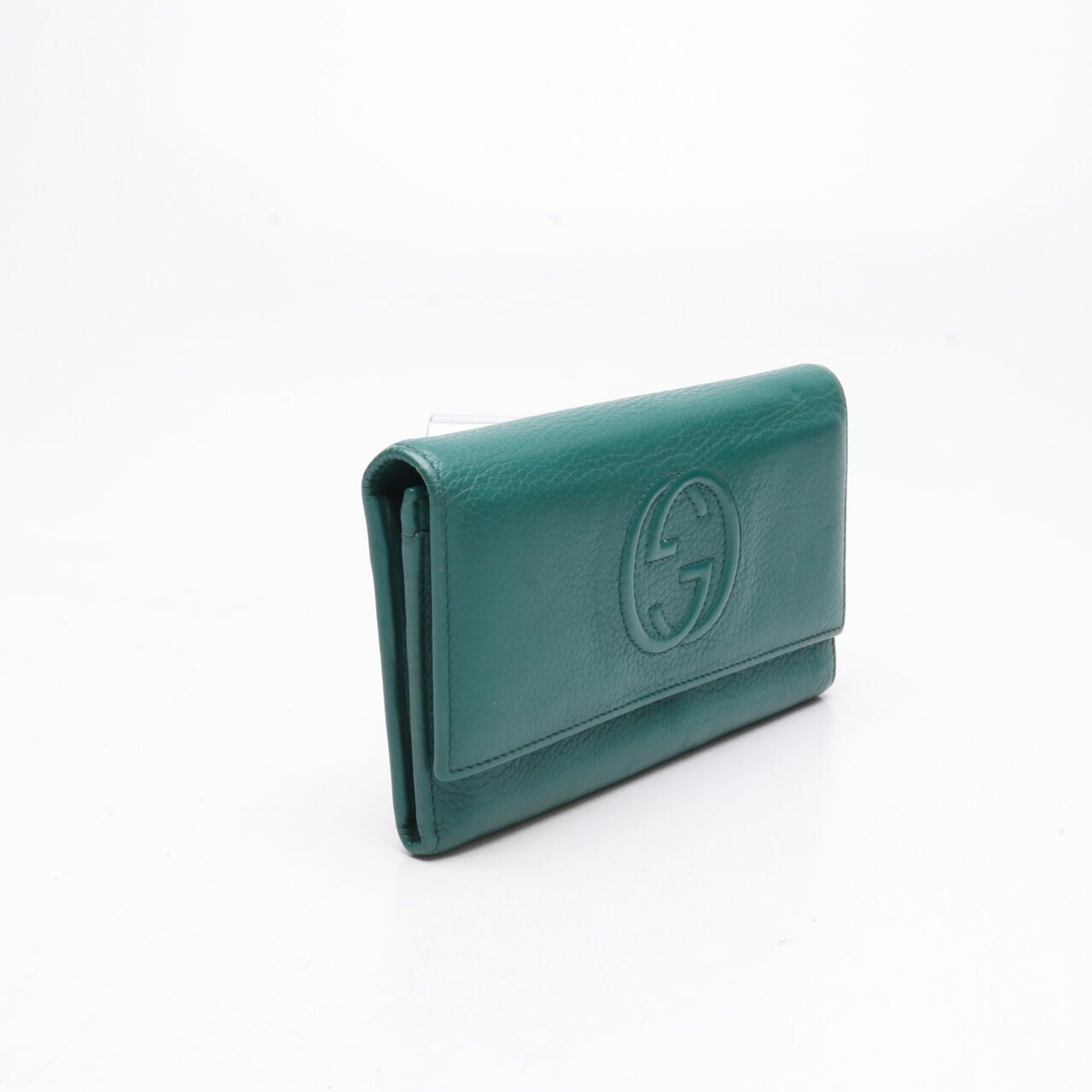 GUCCI Pebbled Calfskin Soho Continental Wallet Green