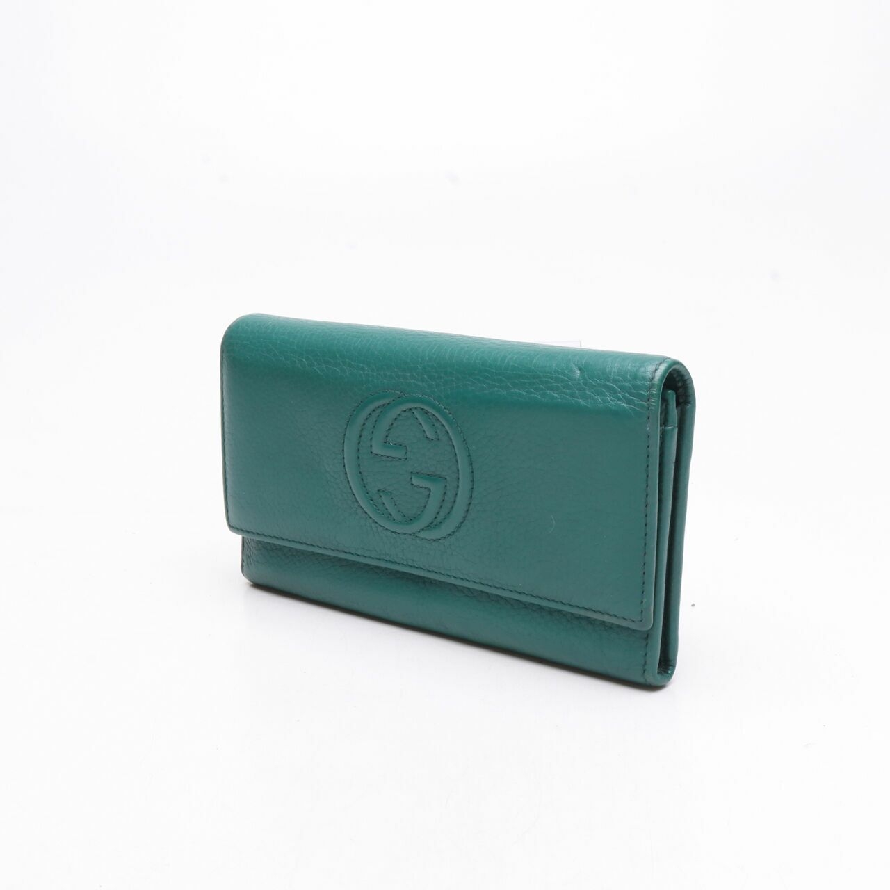 GUCCI Pebbled Calfskin Soho Continental Wallet Green