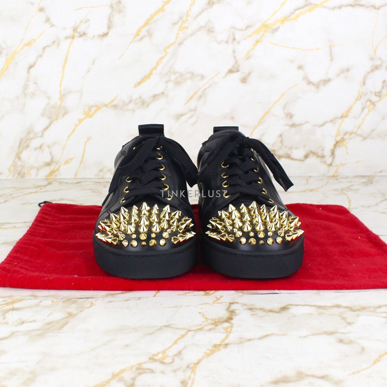 Christian Louboutin Junior Spikes Leather Gold Sneakers