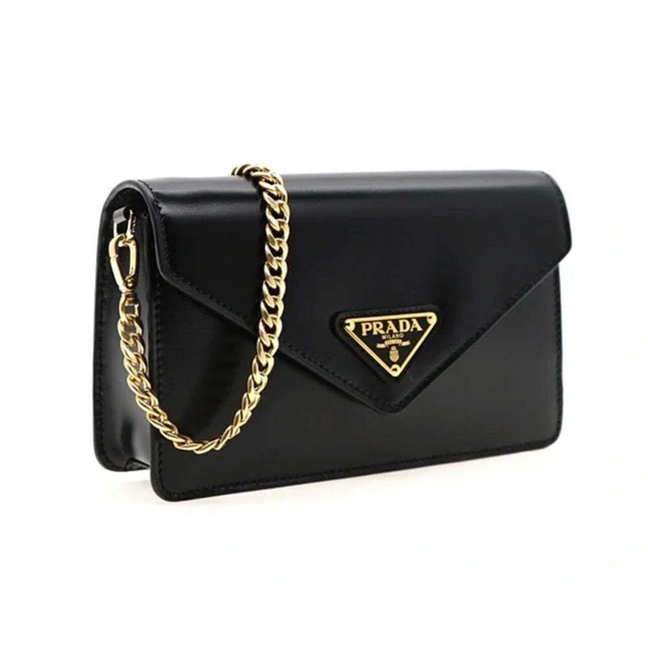 Prada Triangle Flap Chain Bag Smooth Leather Black