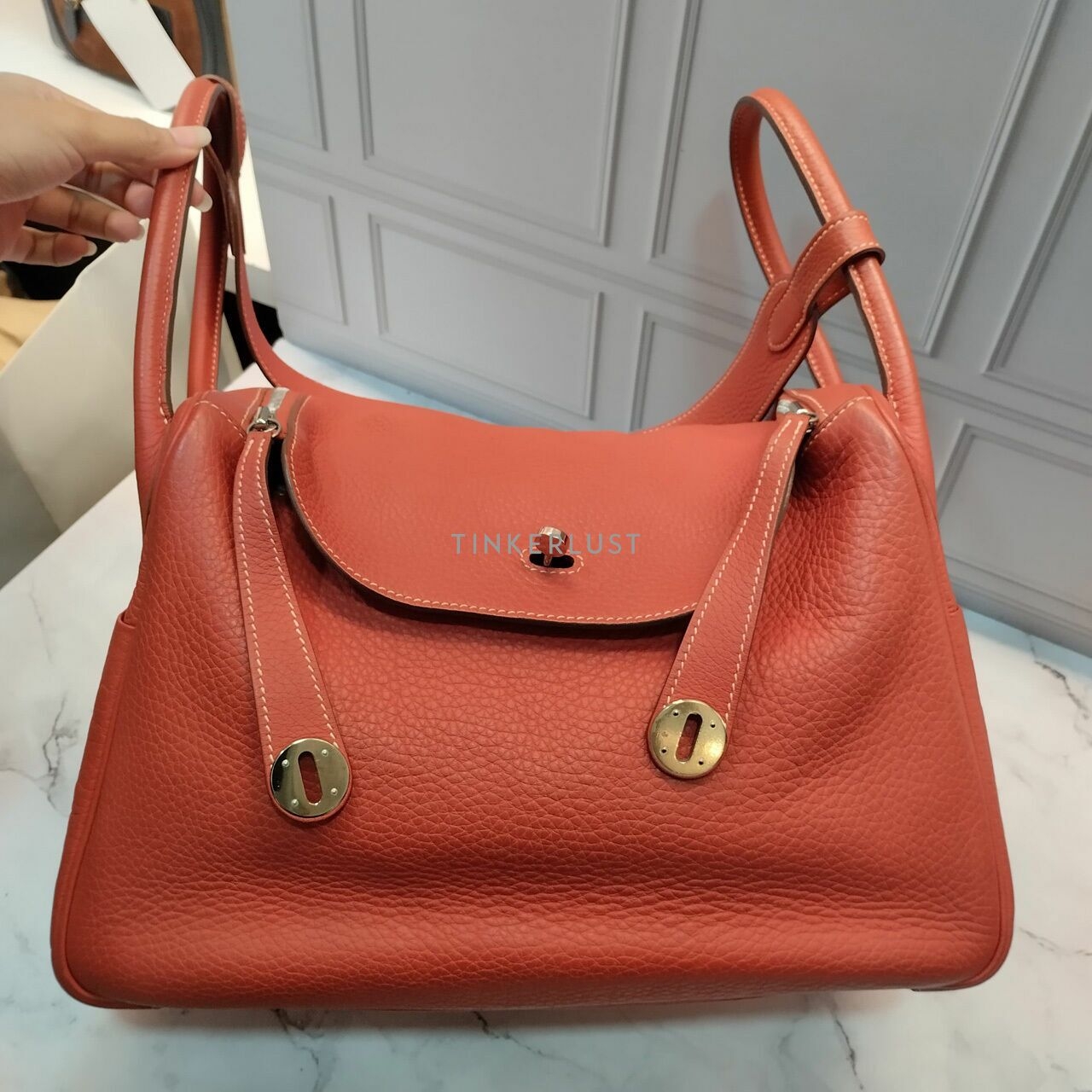 Hermes Lindy 34 Cuivre Taurillon PHW Stamp #O Square Shoulder Bag