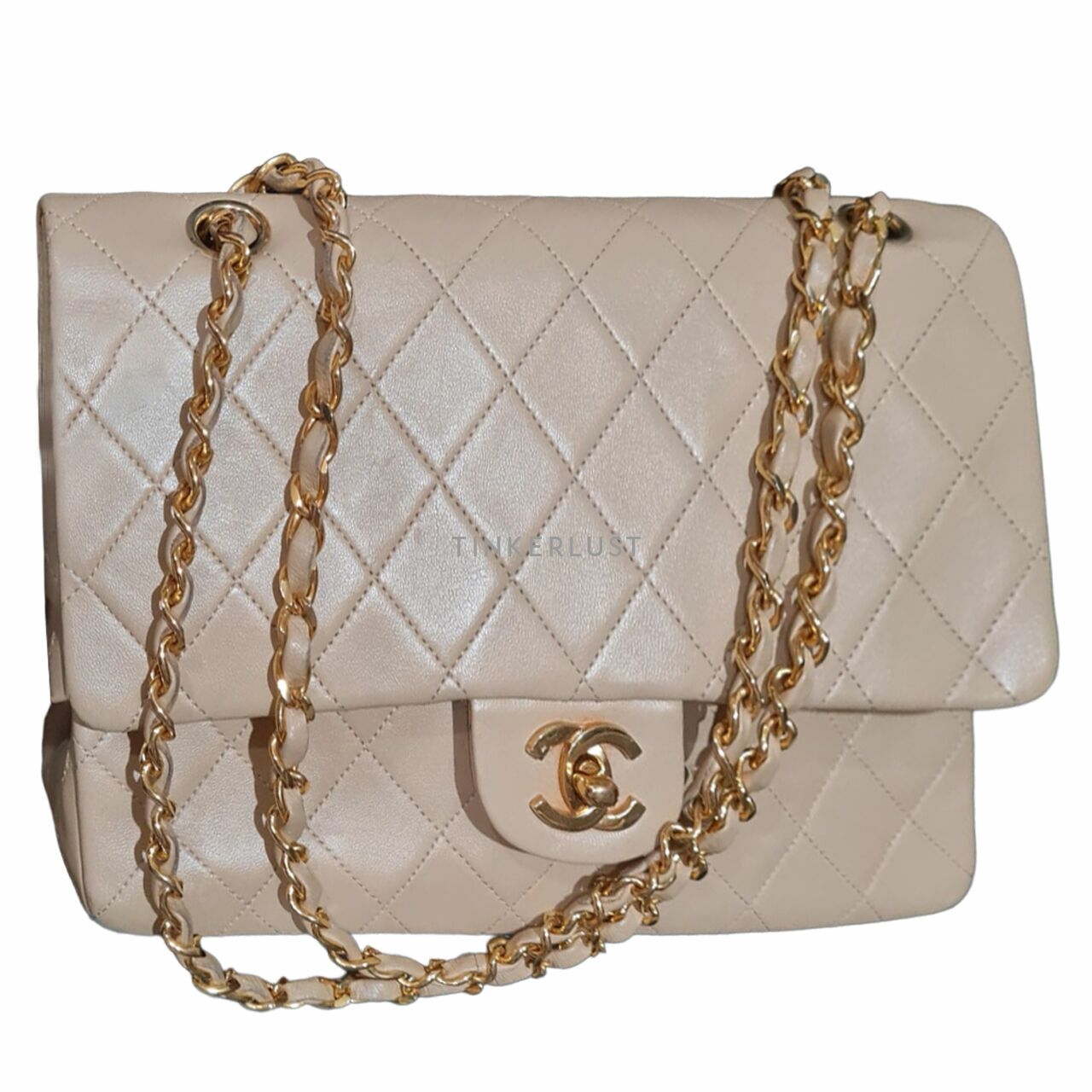 Chanel Vintage Beige Medium Flap GHW Shoulder Bag