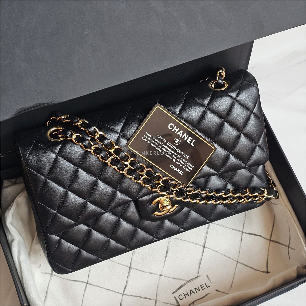 Chanel Medium Lambskin Black Double Flap #23 GHW Shoulder Bag