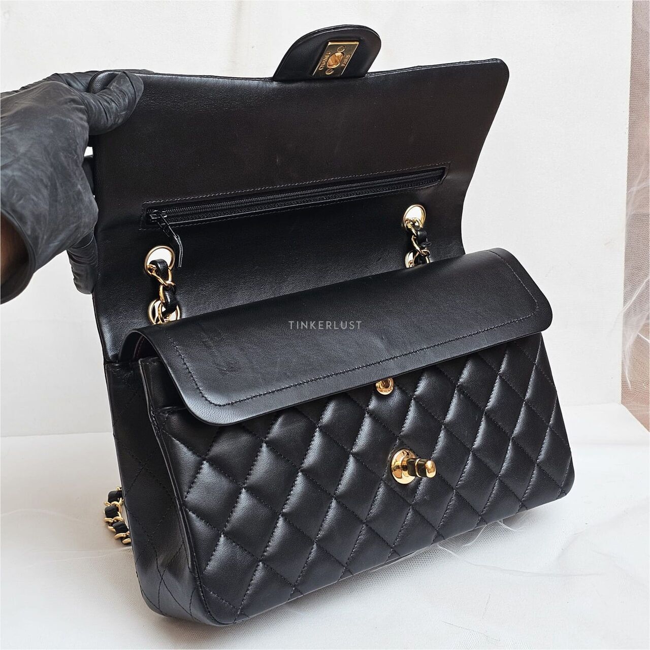 Chanel Medium Lambskin Black Double Flap #23 GHW Shoulder Bag