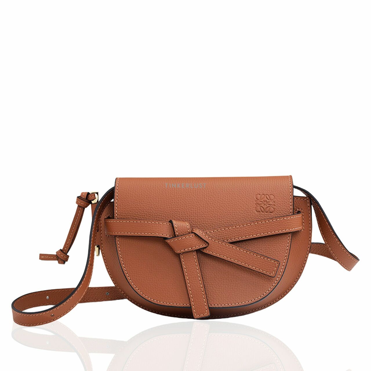 Loewe Mini Gate Shoulder Dual Bag in Tan Pebble Grained Calfskin 