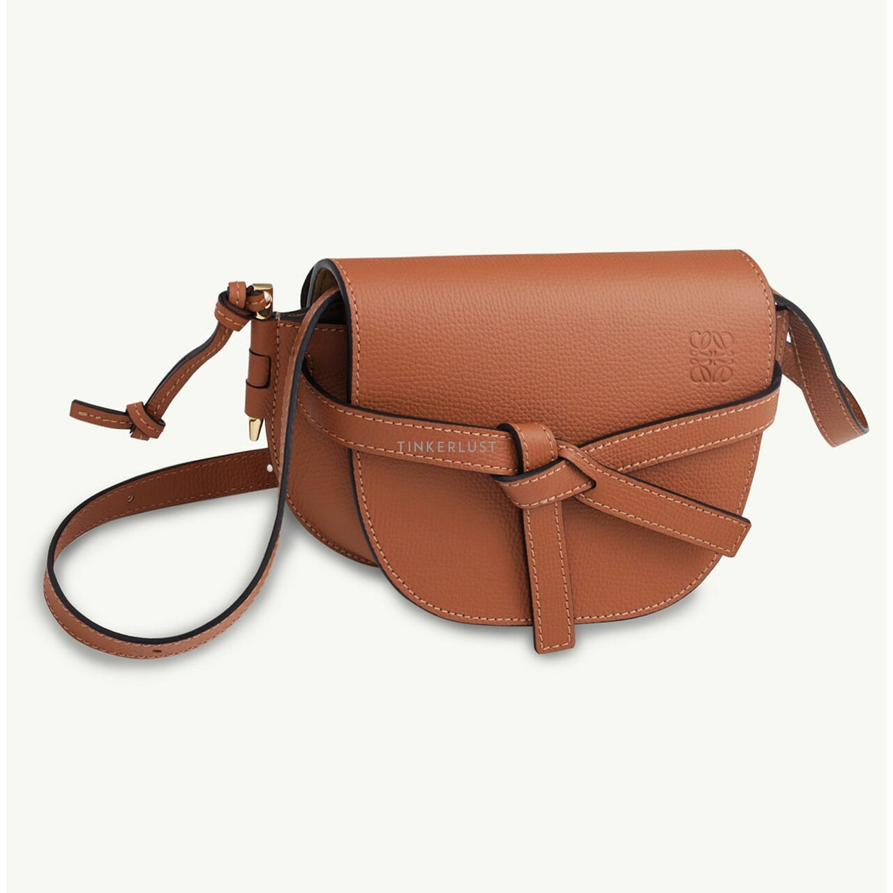 Loewe Mini Gate Shoulder Dual Bag in Tan Pebble Grained Calfskin 