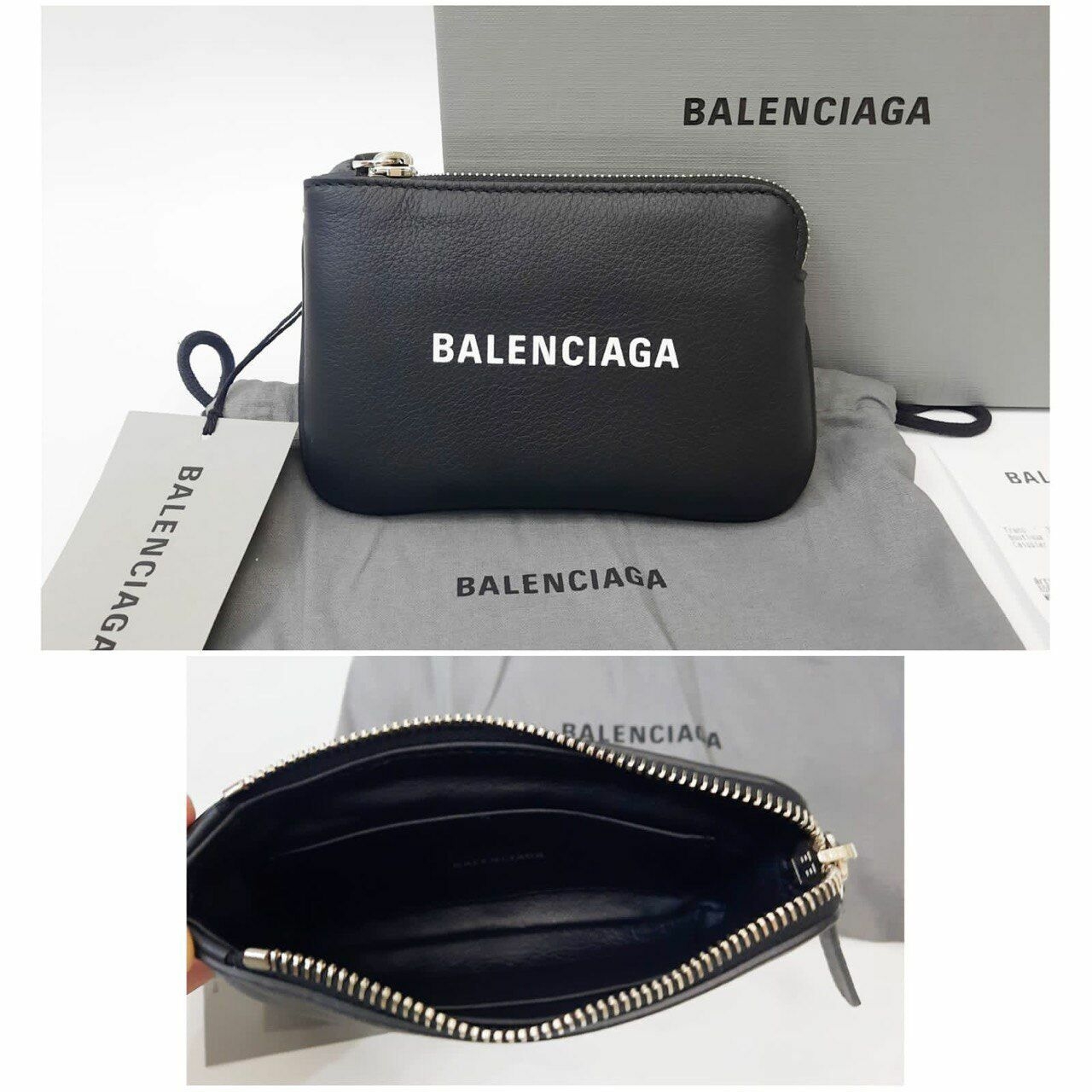 Balenciaga Small Zip Pouch Wallet Black Logo Leather