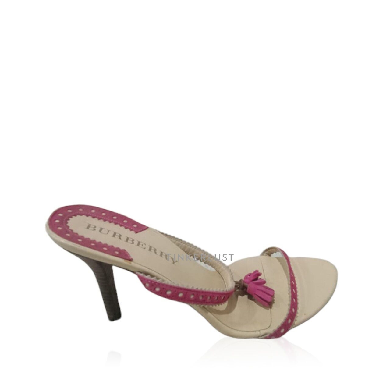 Burberry Fuchsia Suede Pom Tassel Open-Toe Heels