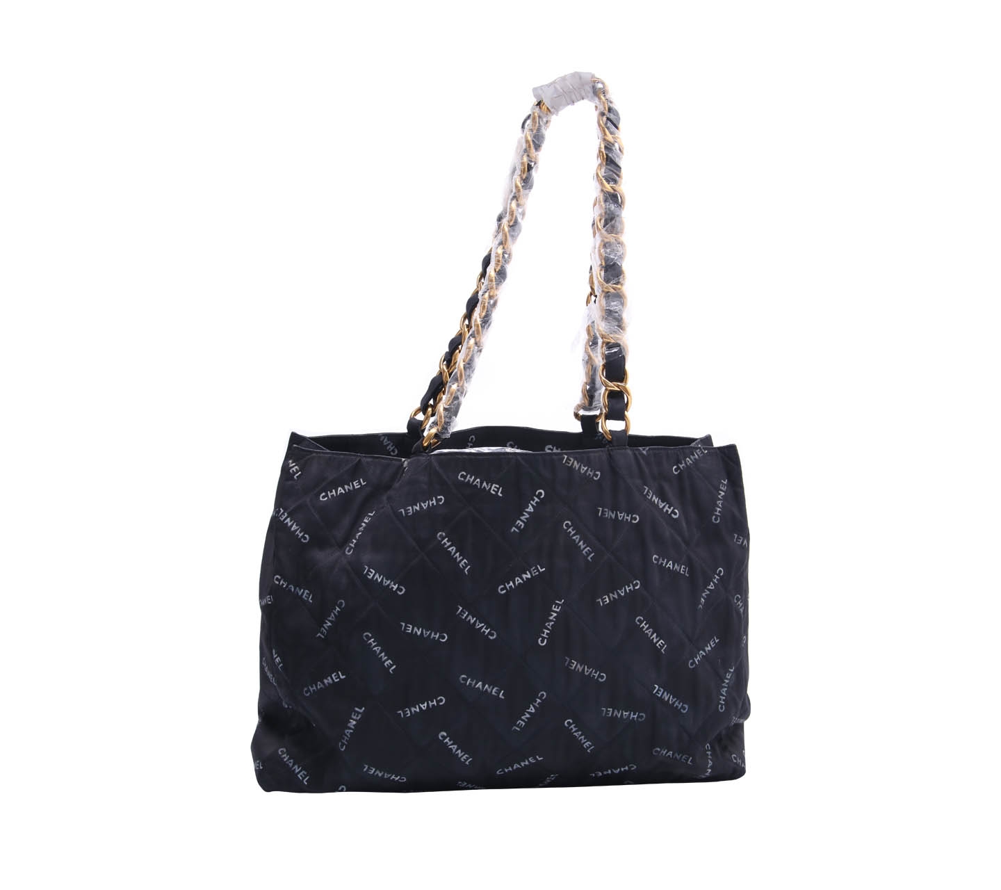 Chanel Black Printed Chanel Chain Strap Tote Bag