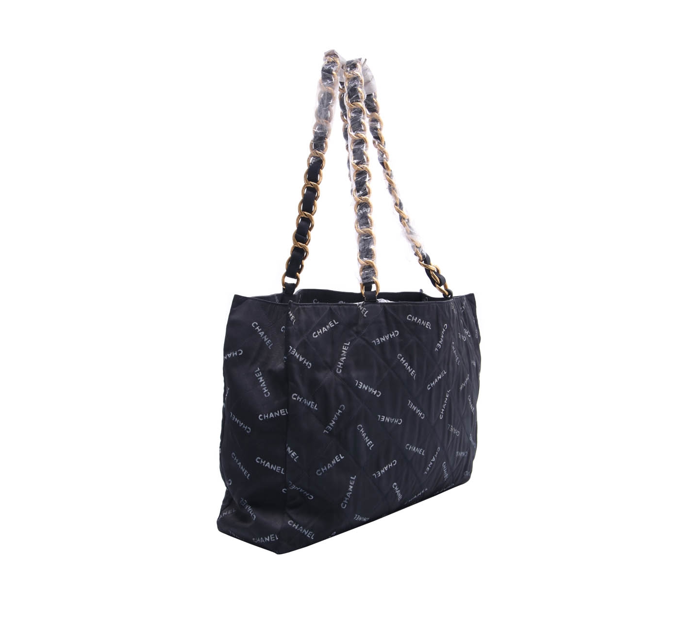 Chanel Black Printed Chanel Chain Strap Tote Bag