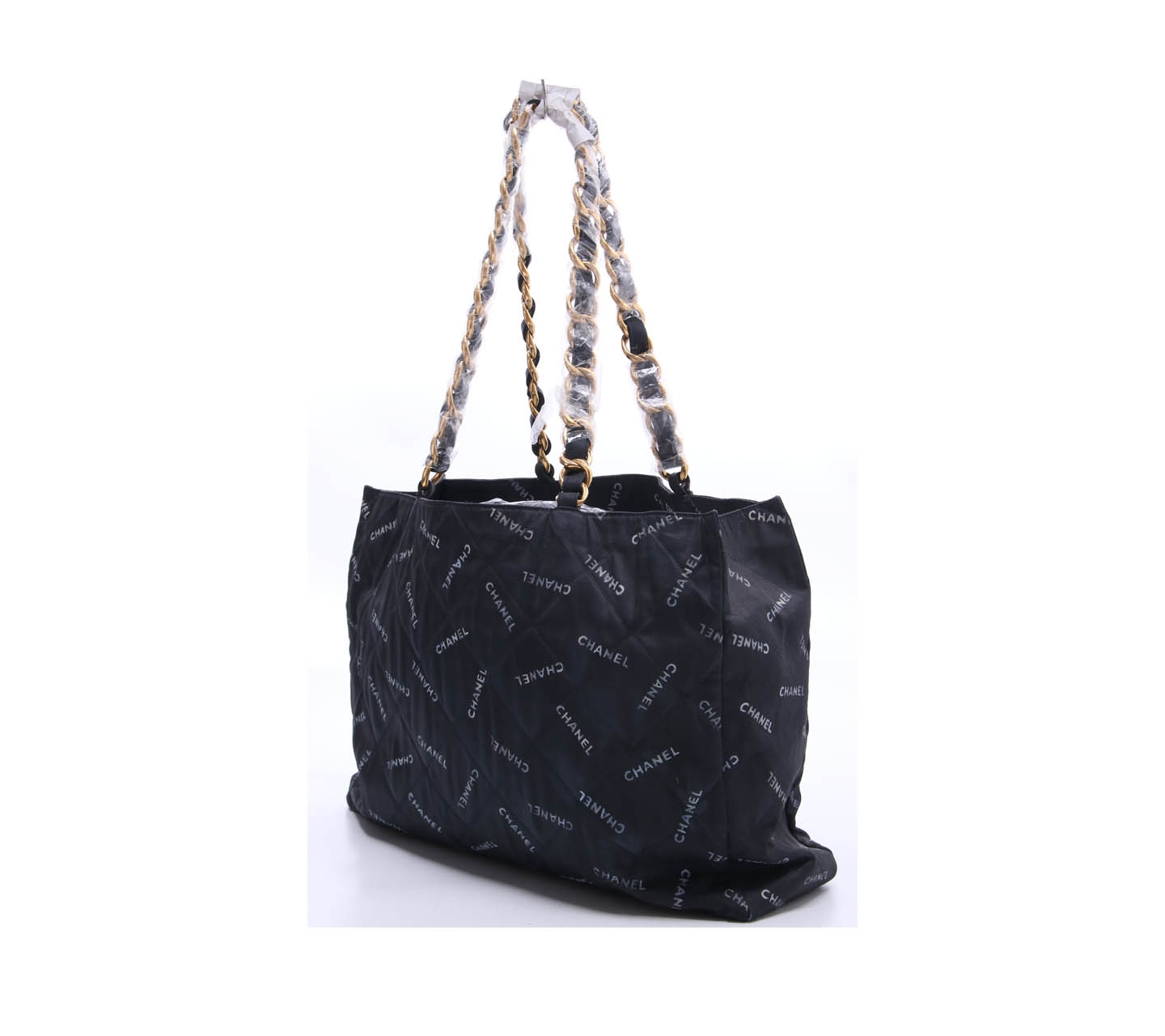 Chanel Black Printed Chanel Chain Strap Tote Bag