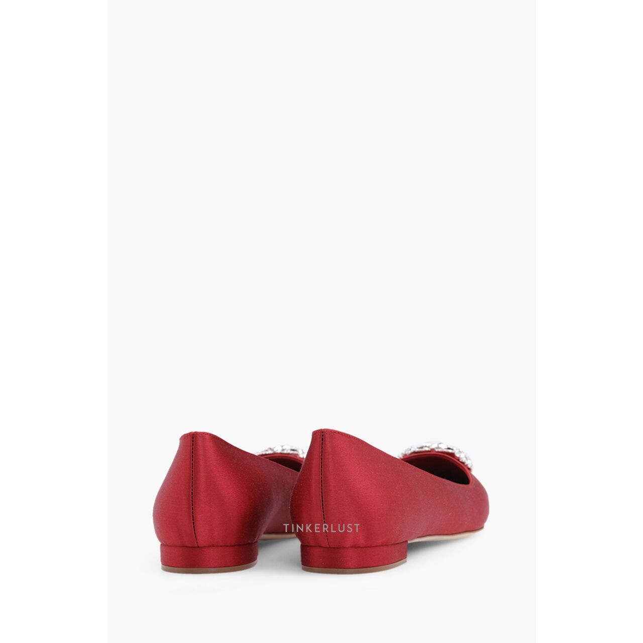 Manolo Blahnik rina Triangular Embellished Ballerina Dark Red Satin Flats