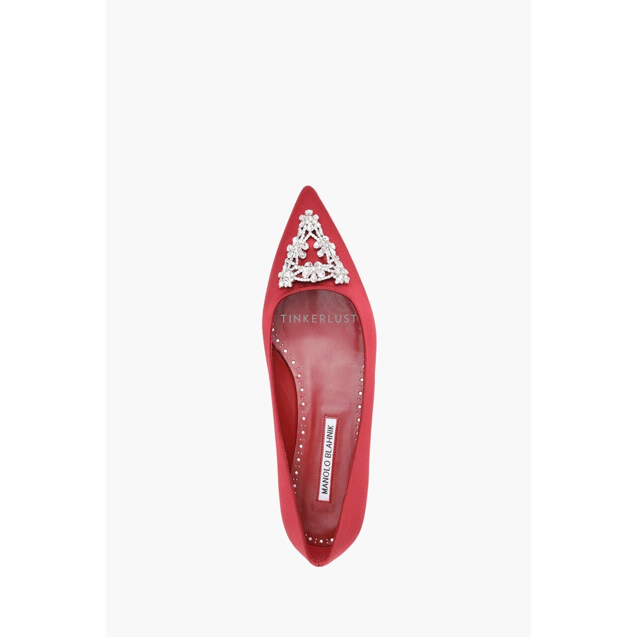 Manolo Blahnik rina Triangular Embellished Ballerina Dark Red Satin Flats