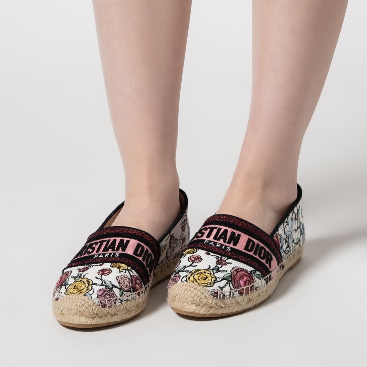 Christian Dior Granville Espadrille White Multicolor Florilegio Embroidered Cotton