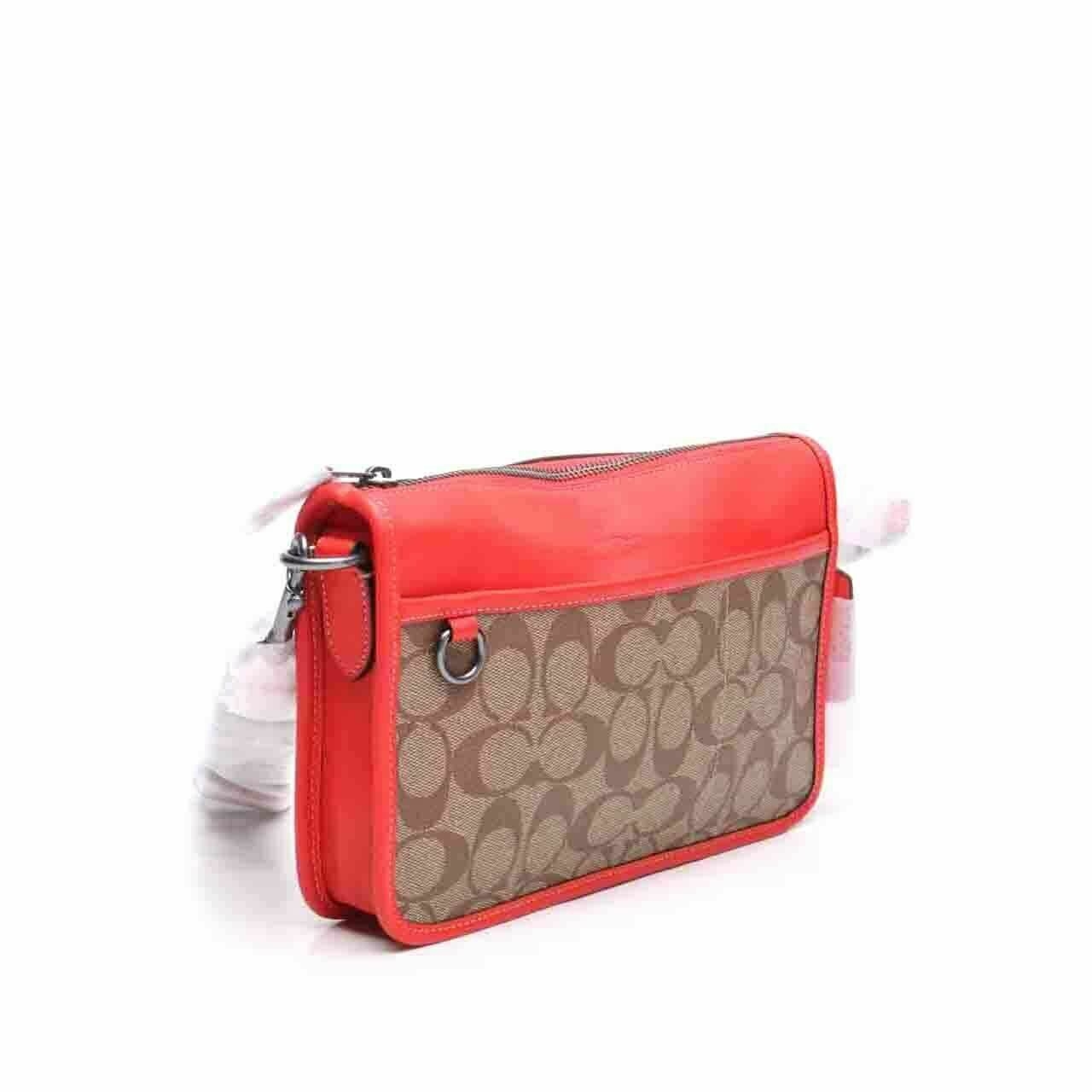 Coach C8141 Heritage Crossbody with Hybrid Pouch Khaki Miami Red