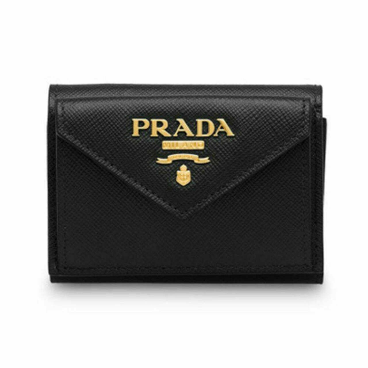 Prada Small Saffiano Leather Wallet External Flap Black Ghw