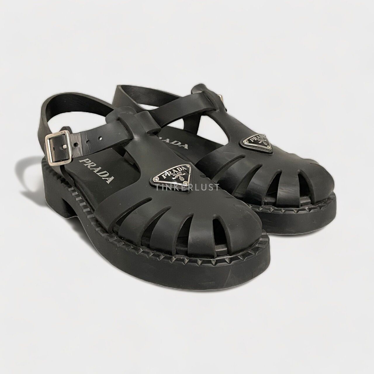 Prada Black Rubber Cage Sandals