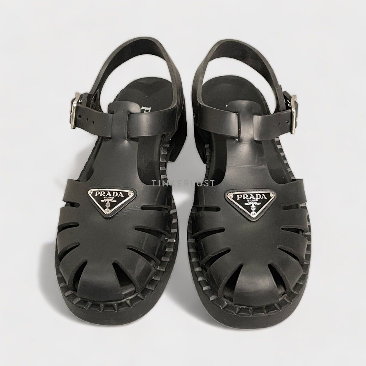 Prada Black Rubber Cage Sandals