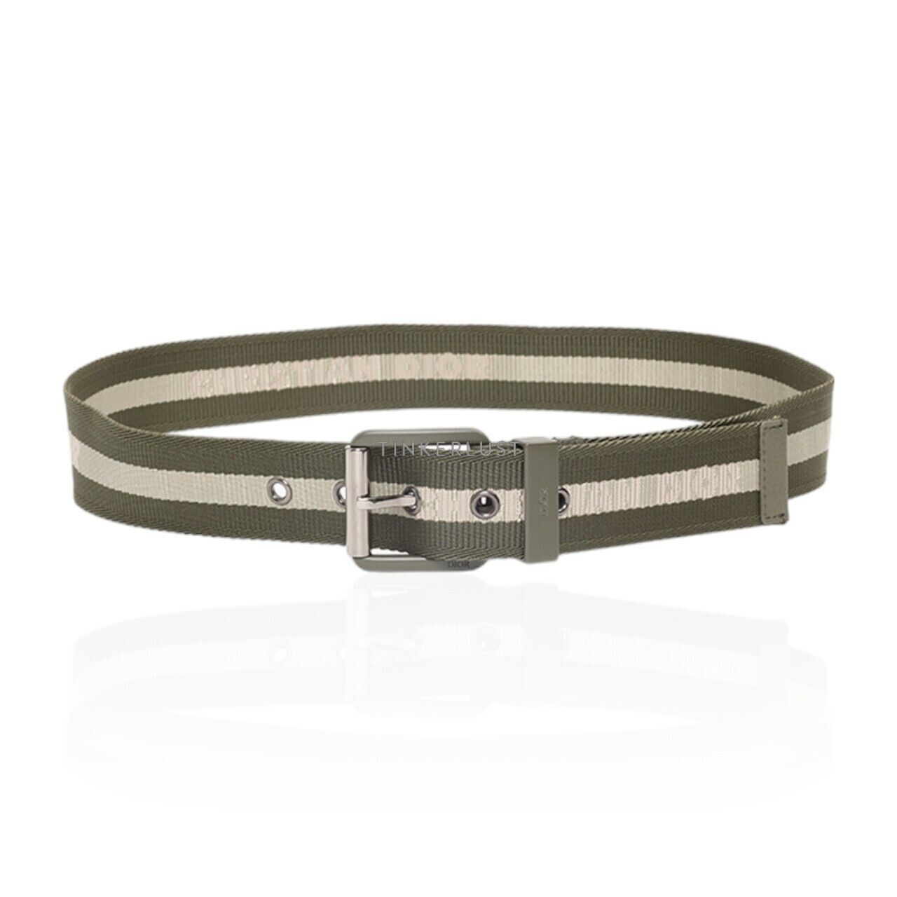 Christian Dior Square Buckle Belt 35mm in Olive/Beige Nylon Jacquard with Matte Olive Buckle