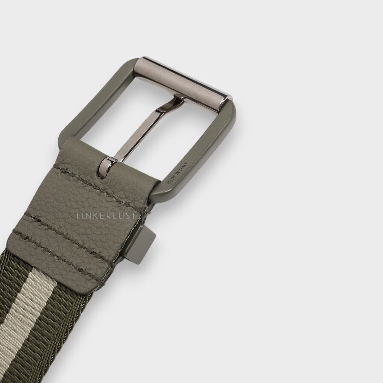 Christian Dior Square Buckle Belt 35mm in Olive/Beige Nylon Jacquard with Matte Olive Buckle