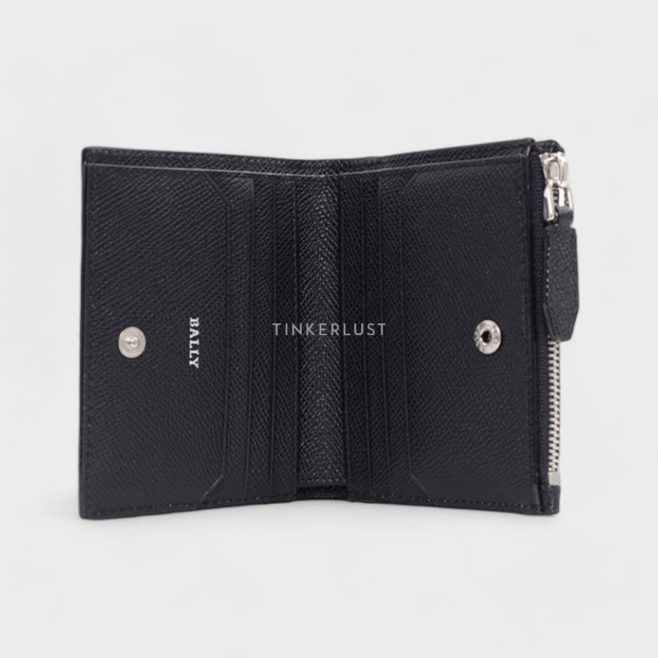 Bally Men Tunner Zipped Wallet in Black Embossed Bovine Leather Wallet