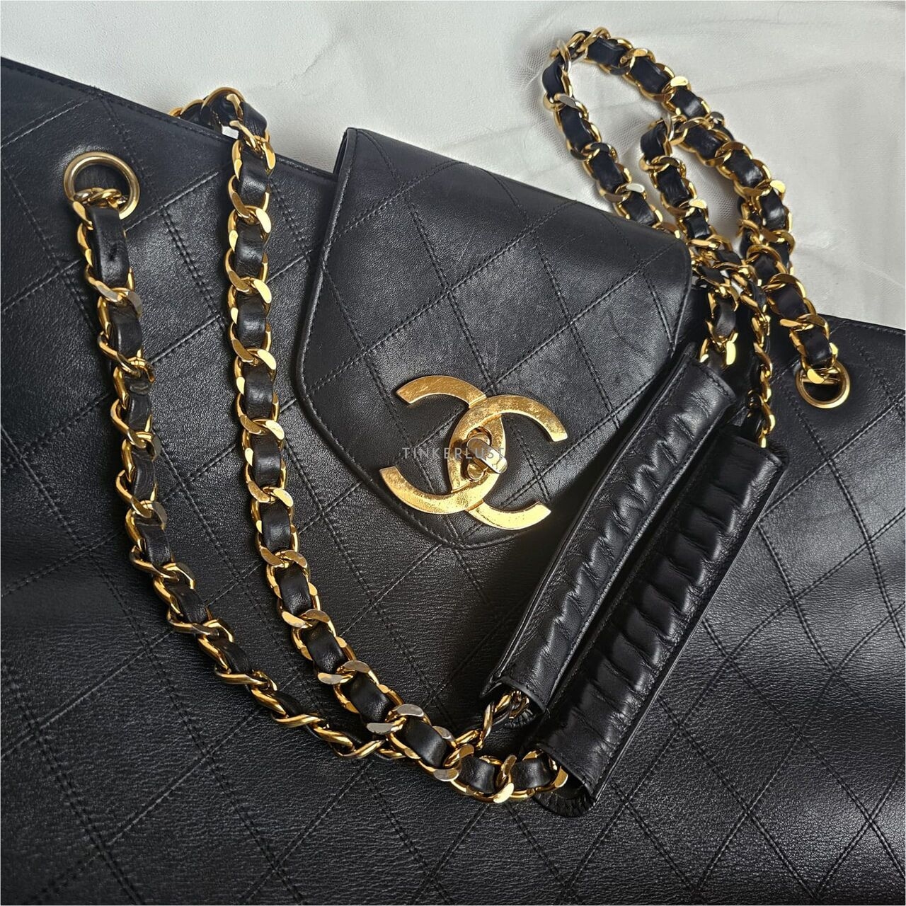 Chanel Vintage Black Quilted GHW Supermodel Tote Bag