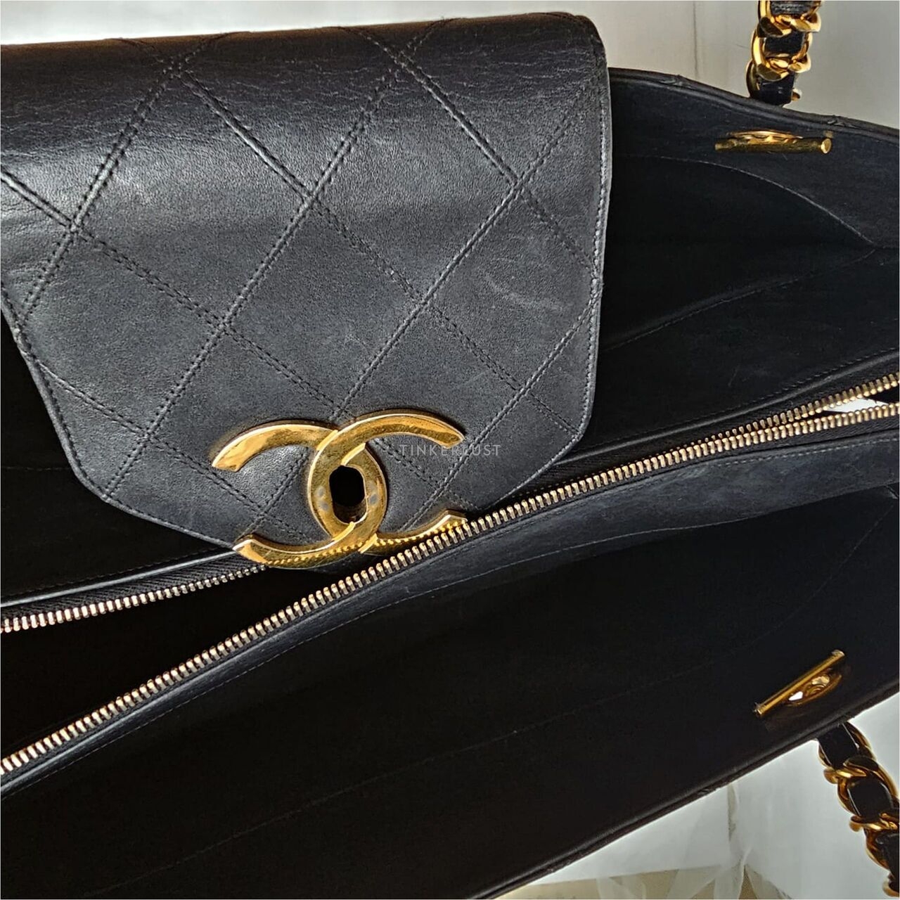 Chanel Vintage Black Quilted GHW Supermodel Tote Bag