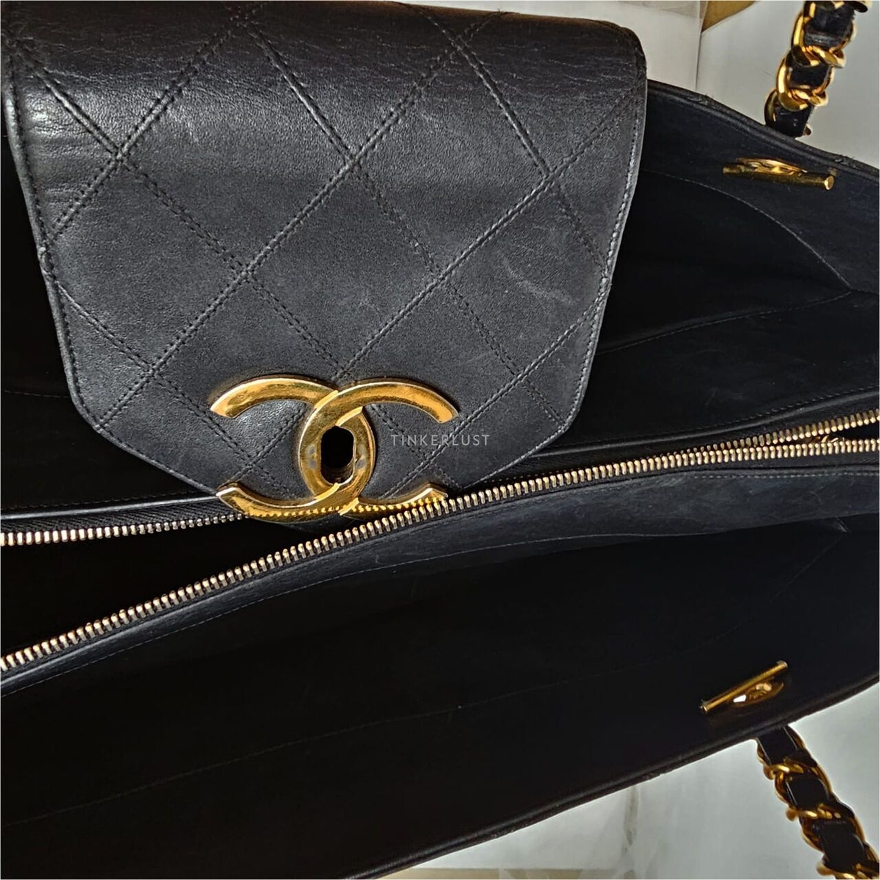 Chanel Vintage Black Quilted GHW Supermodel Tote Bag