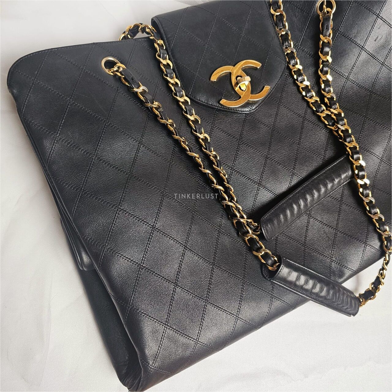 Chanel Vintage Black Quilted GHW Supermodel Tote Bag