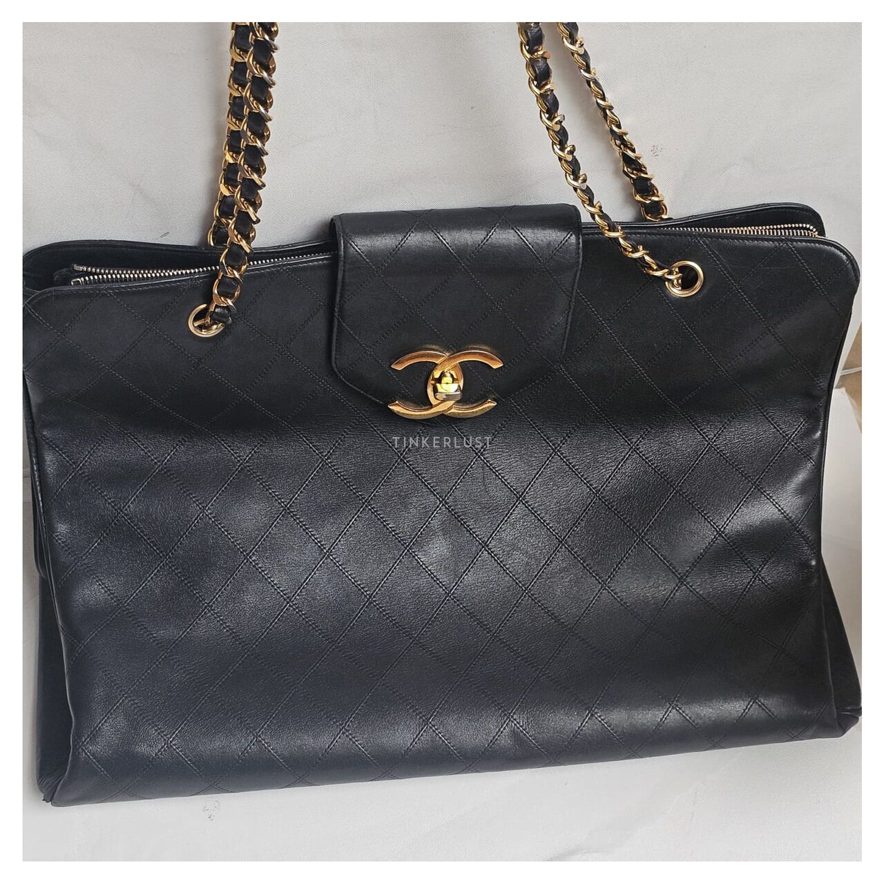 Chanel Vintage Black Quilted GHW Supermodel Tote Bag