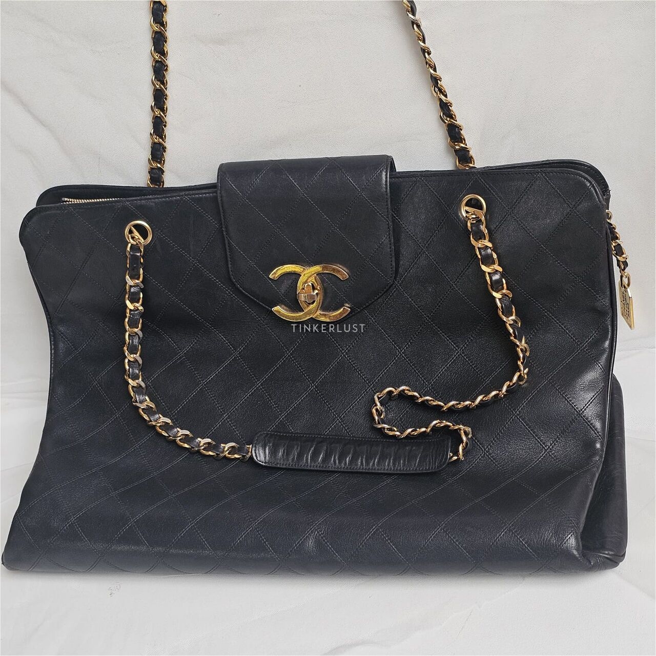 Chanel Vintage Black Quilted GHW Supermodel Tote Bag