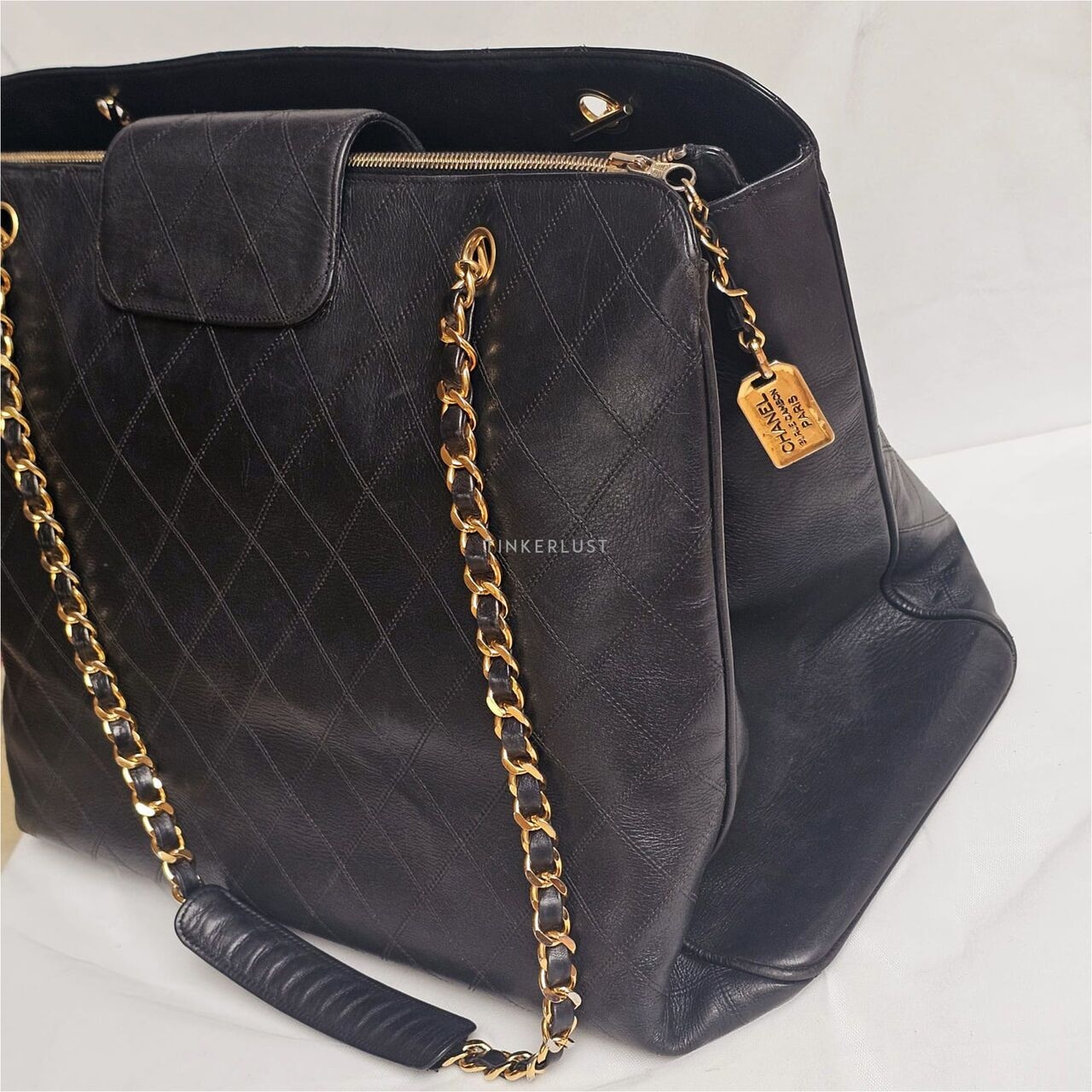 Chanel Vintage Black Quilted GHW Supermodel Tote Bag