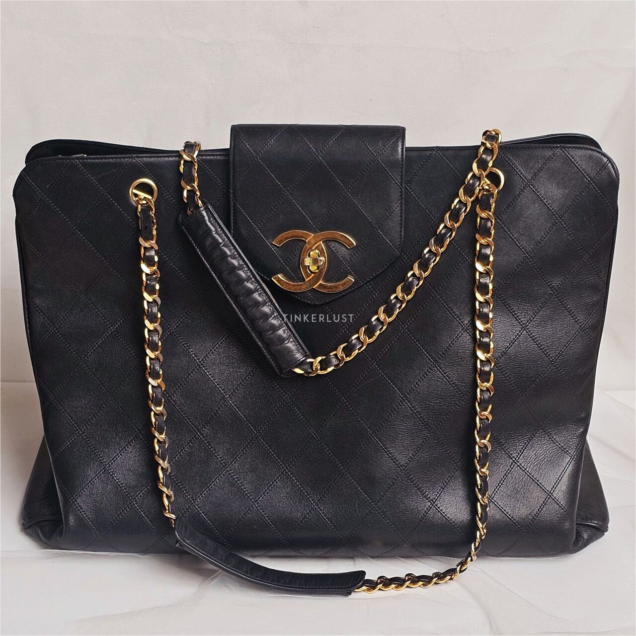 Chanel Vintage Black Quilted GHW Supermodel Tote Bag