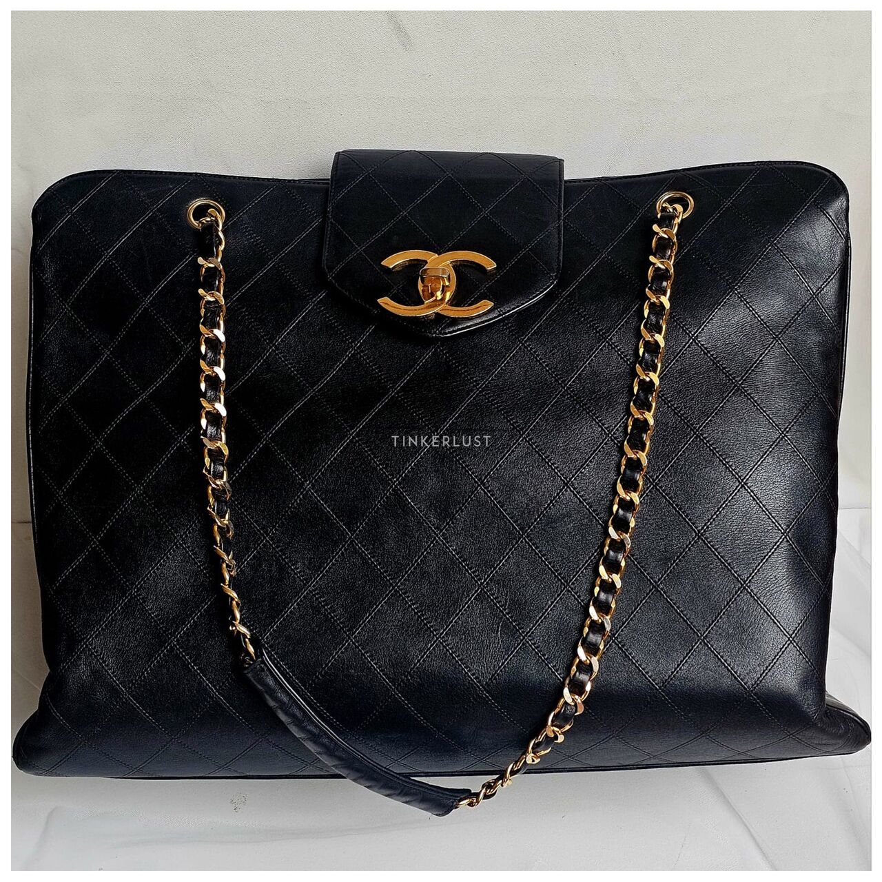 Chanel Vintage Black Quilted GHW Supermodel Tote Bag