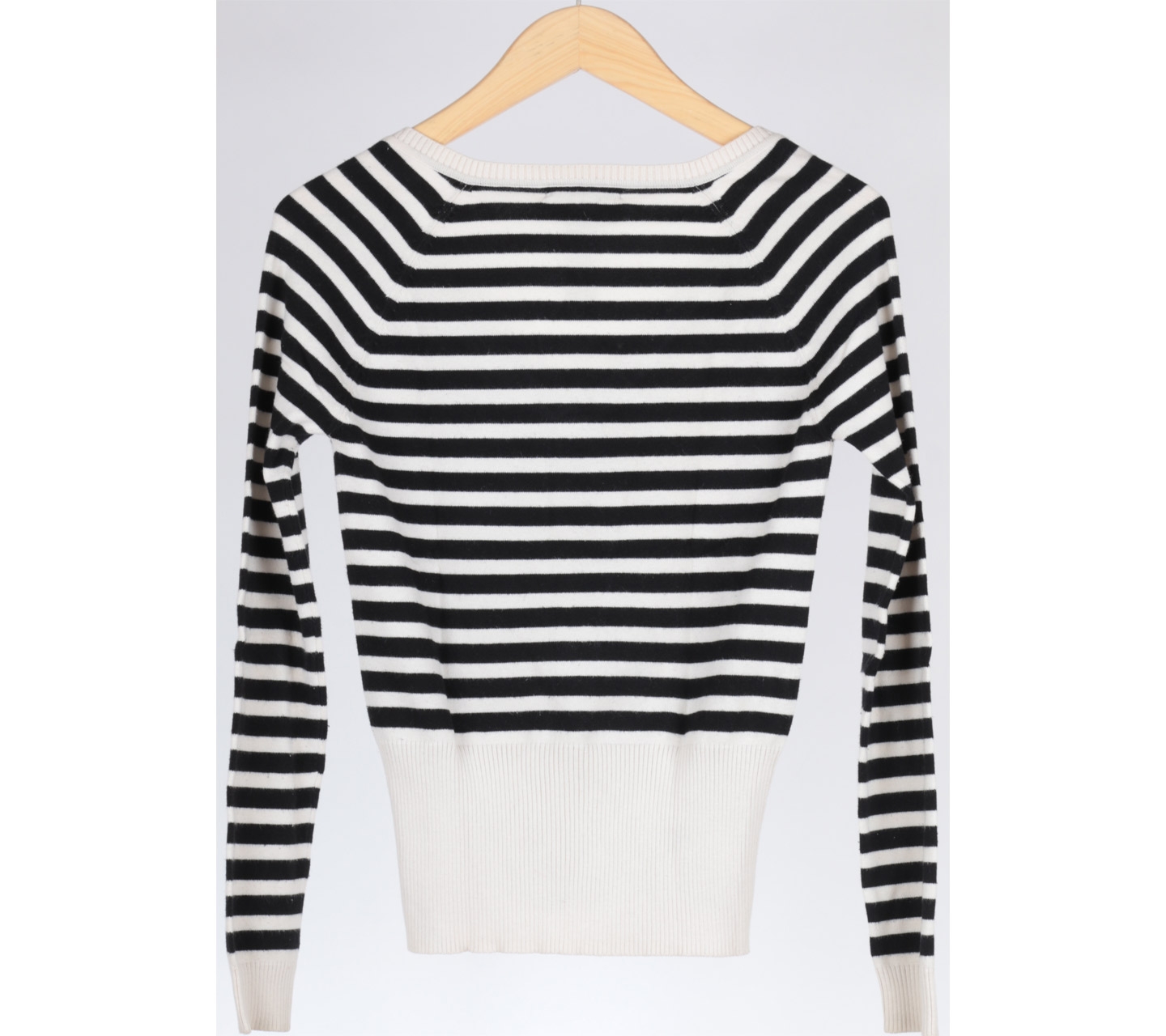 Mango Black And White Striped V-Neck Sweater